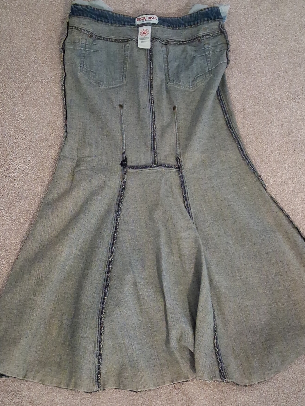 Bisou Bisou VTG Y2K Distressed Blue Denim WashSkirt. Boho ALine Mermaid Maxi 12 - Picture 9 of 13